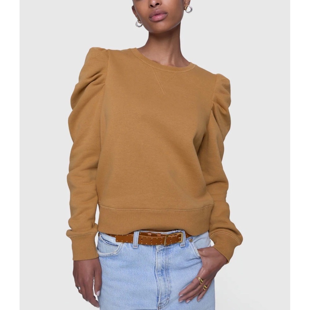 Rebecca Minkoff Janine Puff Sleeve Sweatshirt Caramel Brown Size Large EUC